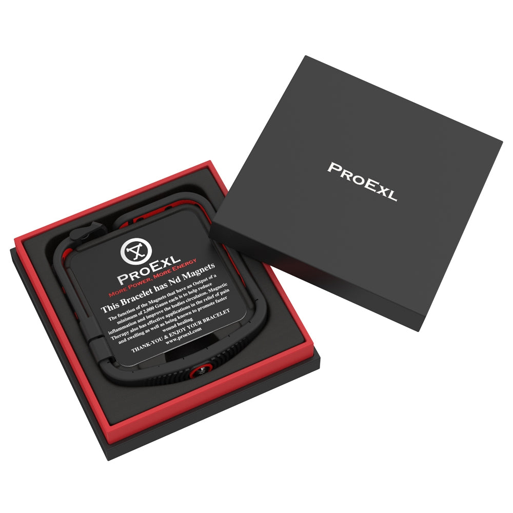 ProExl 18K Sports Magnetic Bracelet - Waterproof - Breathable Strap - Power & Energy - Black Red