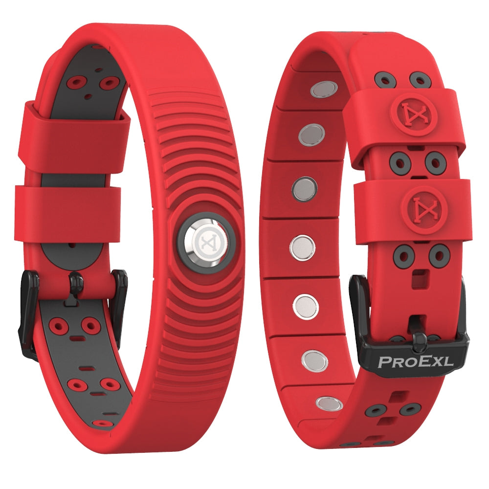 ProExl 18K Sports Magnetic Bracelet - Waterproof - Breathable Strap - Power & Energy - Red Gunmetal Gray