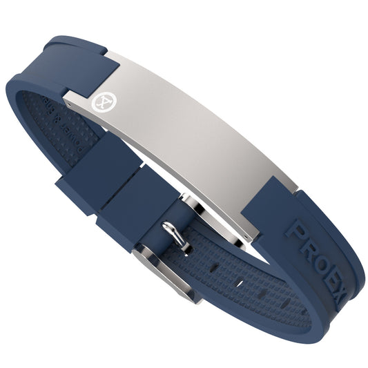 ProExl® Graphite Gray Brushed Steel Sports Magnetic Bracelet Blue Strap